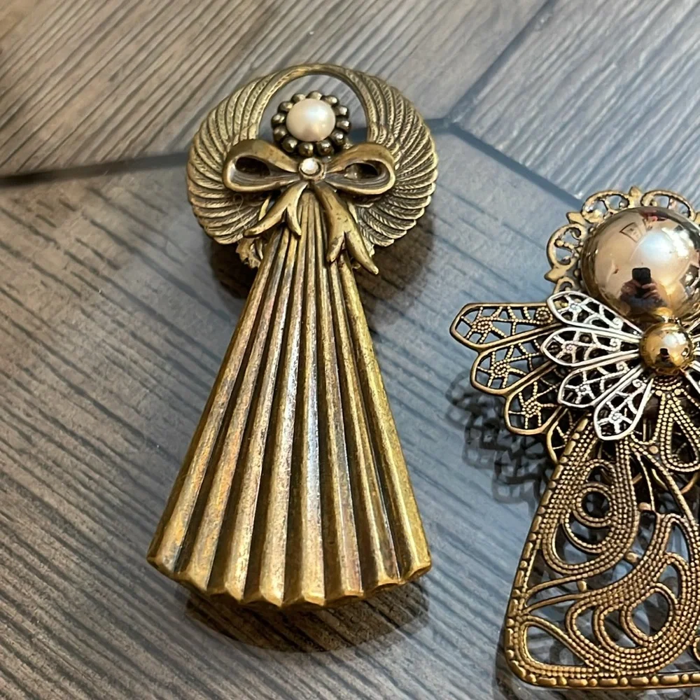 Vintage Brass Multi Metal Angel Brooch Set